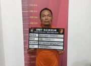 Pelaku, Pantas Simanjuntak saat menjalani pemeriksaan di Mapolsek Medan Area.