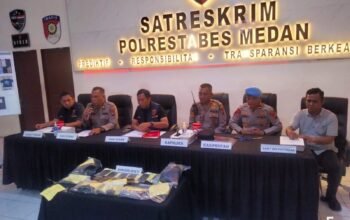 Konferensi pers kasus tawuran genk motor di wilayah hukum patumbak.