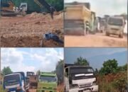 Truk pengangkut tanah urug hilir mudik di Jalan Utama Sei Binti, Sagulung, Batam.