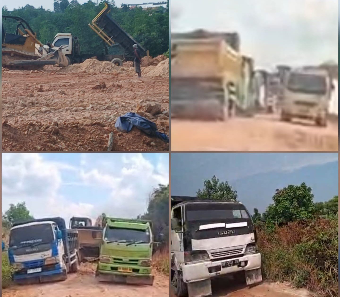 Truk pengangkut tanah urug hilir mudik di Jalan Utama Sei Binti, Sagulung, Batam.