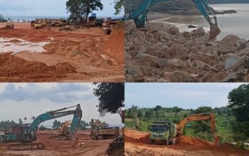 Penggerukan dan pematangan lahan (cut and fill) Pantai Teluk Mata Ikan, Sambau, Nongsa.