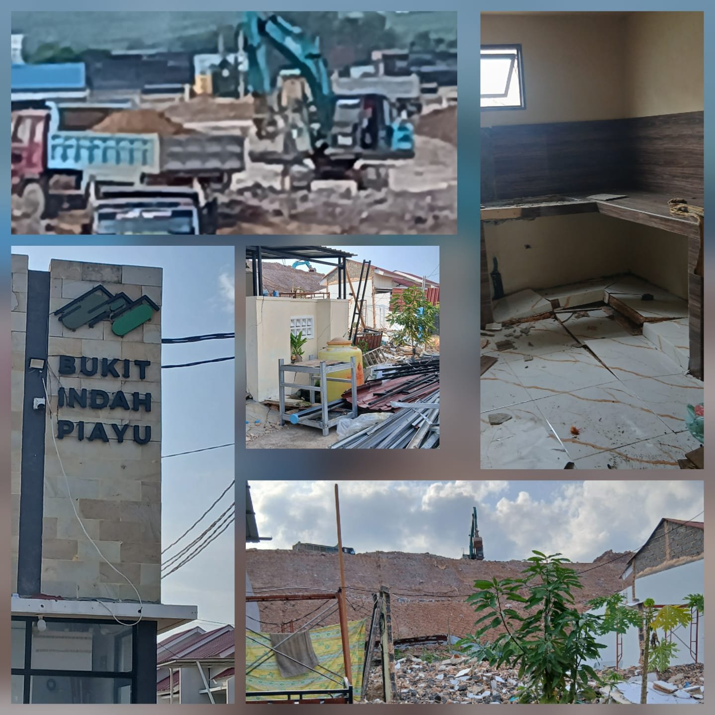 Kondisi rumah warga Perumahan Bukit Indah Piayu yang diduga retak akibat aktivitas pematangan lahan di Tanjung Piayu Batam