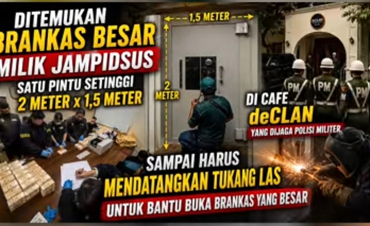 Ditemukan brankas besar milik Jampidsus ukuran 2x1,5 meter di cafe deCLAN yang dijaga polisi militer, harus didatangkan tukang las untuk membukanya.