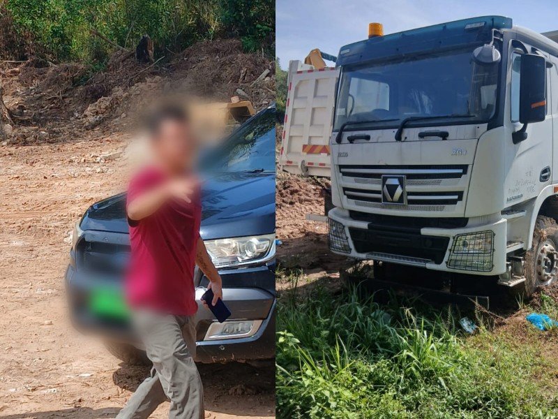 Alat berat excavator dan dump truck beroperasi di proyek PT Damai Indo Pertama Sukses Sei Beduk Batam yang diduga diimpor dari Tiongkok dan menggunakan tenaga kerja asing