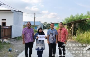 Pembangunan rabat beton sepanjang 85 meter di Gang Garista, Kelurahan Ladang Bambu, Kecamatan Medan Tuntungan, selesai dikerjakan Pemko Medan melalui Dana Kelurahan TA 2026.