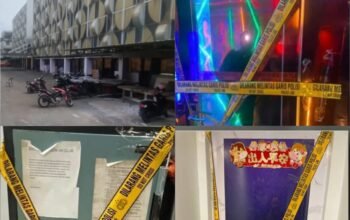 Kompleks bangunan HH Club Planet 3 Batam dan ruang dalamnya yang sudah disegel garis polisi setelah digerebek Bareskrim Polri, Senin (10/8/2026).