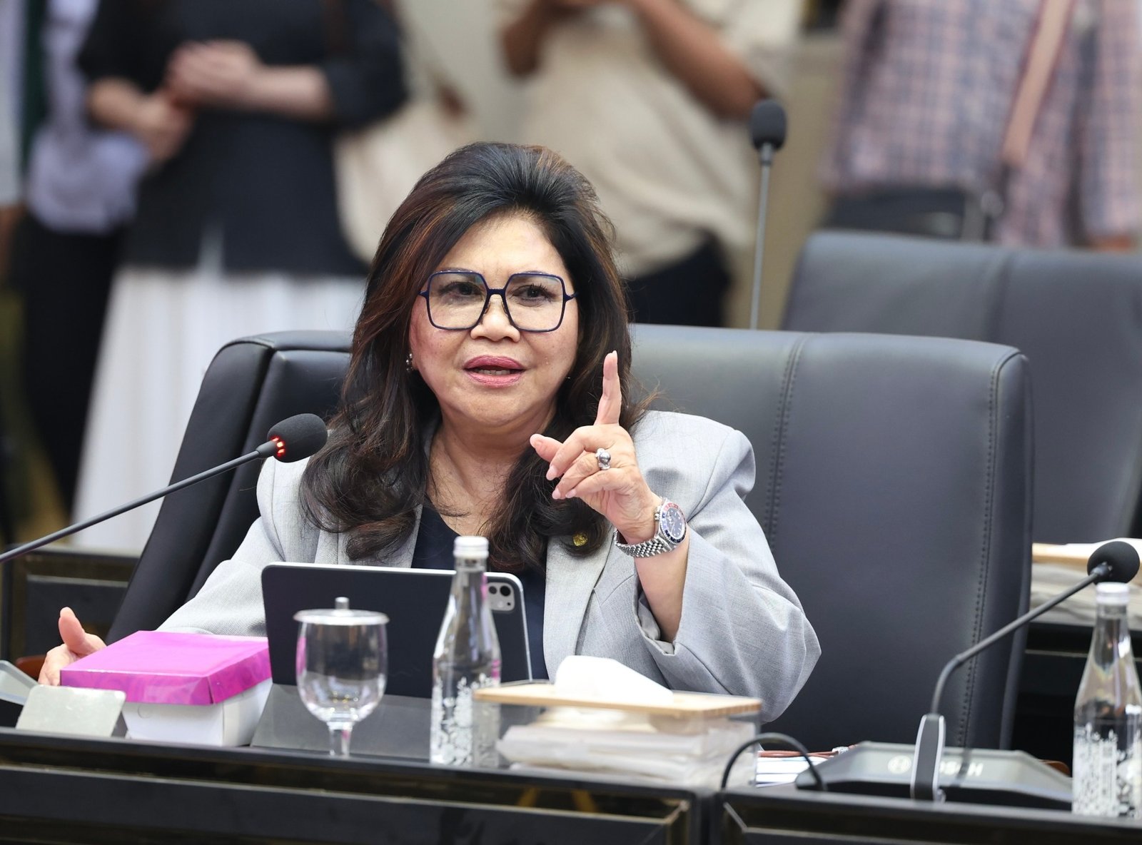 Anggota Baleg DPR RI Evita Nursanty saat memberikan pernyataan terkait harmonisasi RUU Penyiaran di Gedung DPR RI, Jakarta.