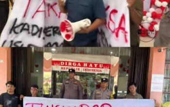 Massa aksi MONITOR menuntut pemeriksaan Kepala Dinas Perkimcikataru Medan di depan kantor dinas tersebut, Rabu (19/8/2026).