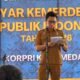 Mhd. Ariq Luthfi Siregar dari Dinas Kominfo Kota Medan tampil berpidato saat mengikuti Lomba Pidato Point of View Wali Kota Medan di Taman Cadika, Sabtu (22/8/2026).